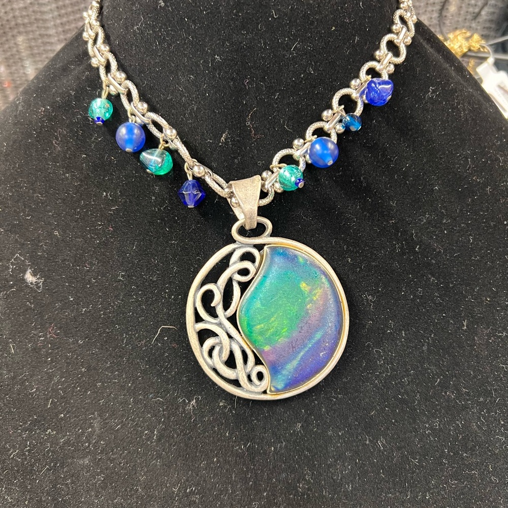 Chico's Silver and Blue Swirl Pendant Necklace